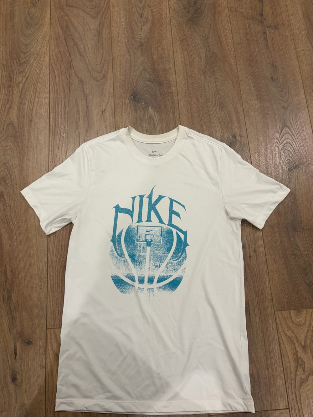 Nike White Short-Sleeve Basketball Graphic Tee with Teal Print